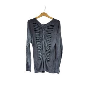 Affliction Blue Gray Grey Mineral Wash Long Sleeve Tee Shirt Cut Out Detail XL